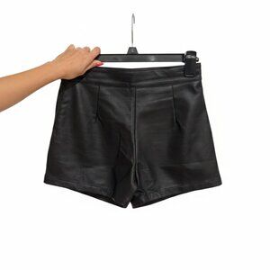 Black Faux Leather High Waisted Shorts Pleated Leather Small